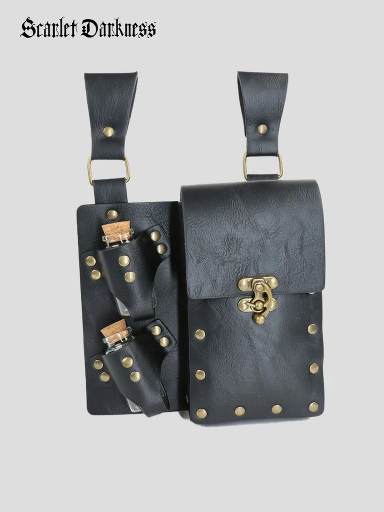 Scarlet Darkness Medieval Viking Knight Faux Leather Waist Bag Belt Set