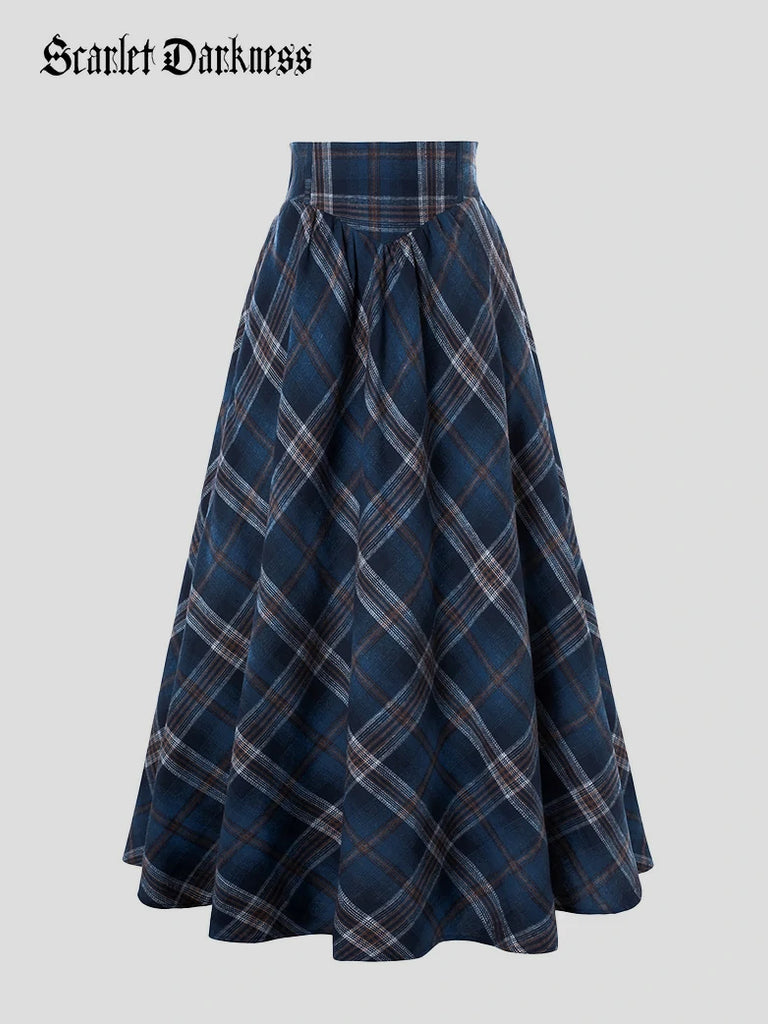 Scarlet Darkness Women 2025 Fall Maxi Skirt with Pockets Navy blue