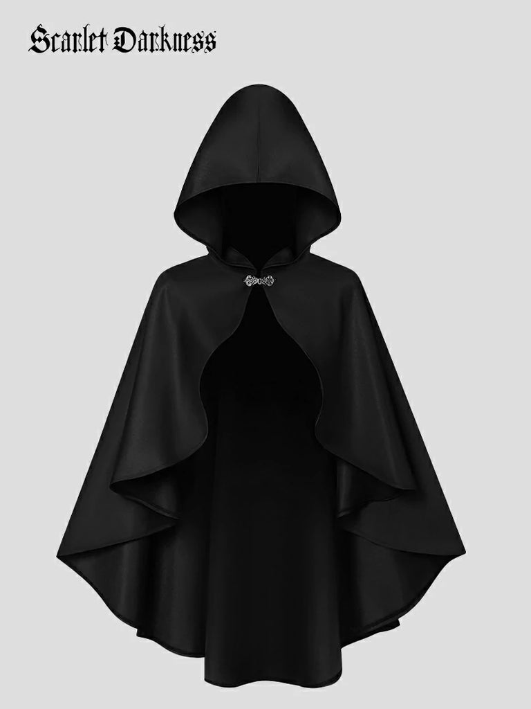 Scarlet Darkness 2025 Renaissance Wizard Short Hooded Cloak Black 90cm