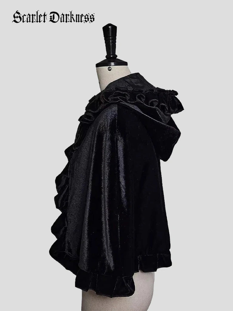 Scarlet Darkness Little Red Riding Hood Velvet Pleated Lace Cape