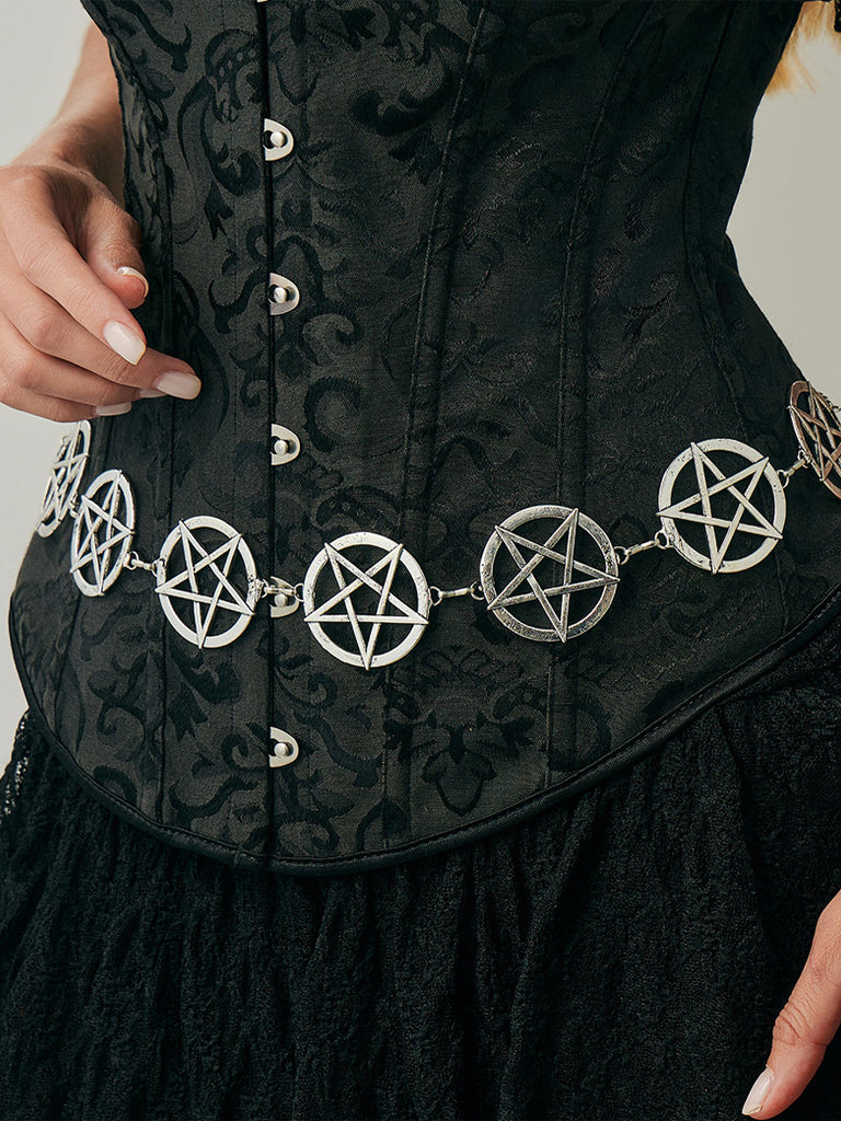 Scarlet Darkness Gothic Punk Round Hollow Five-pointed Star Waist Chain