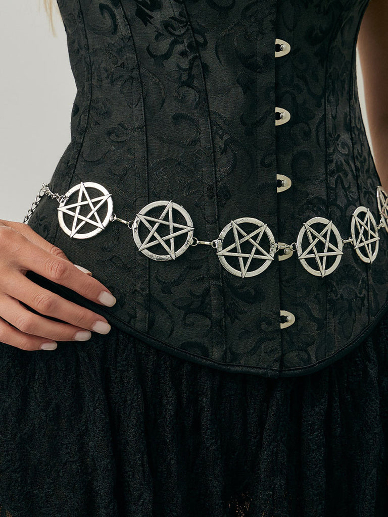 Scarlet Darkness Gothic Punk Round Hollow Five-pointed Star Waist Chain