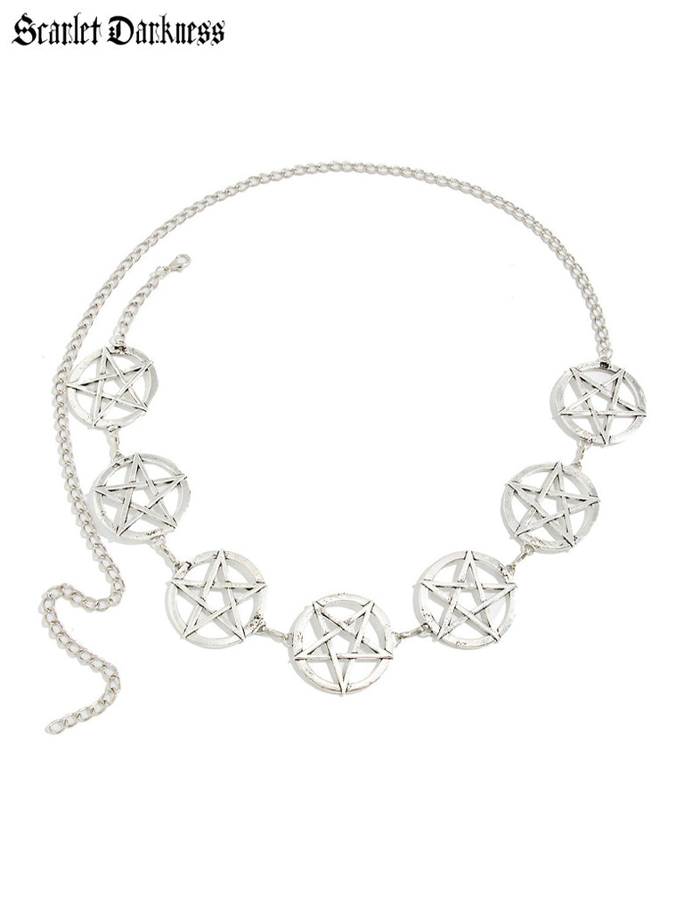 Scarlet Darkness Gothic Punk Round Hollow Five-pointed Star Waist Chain 1