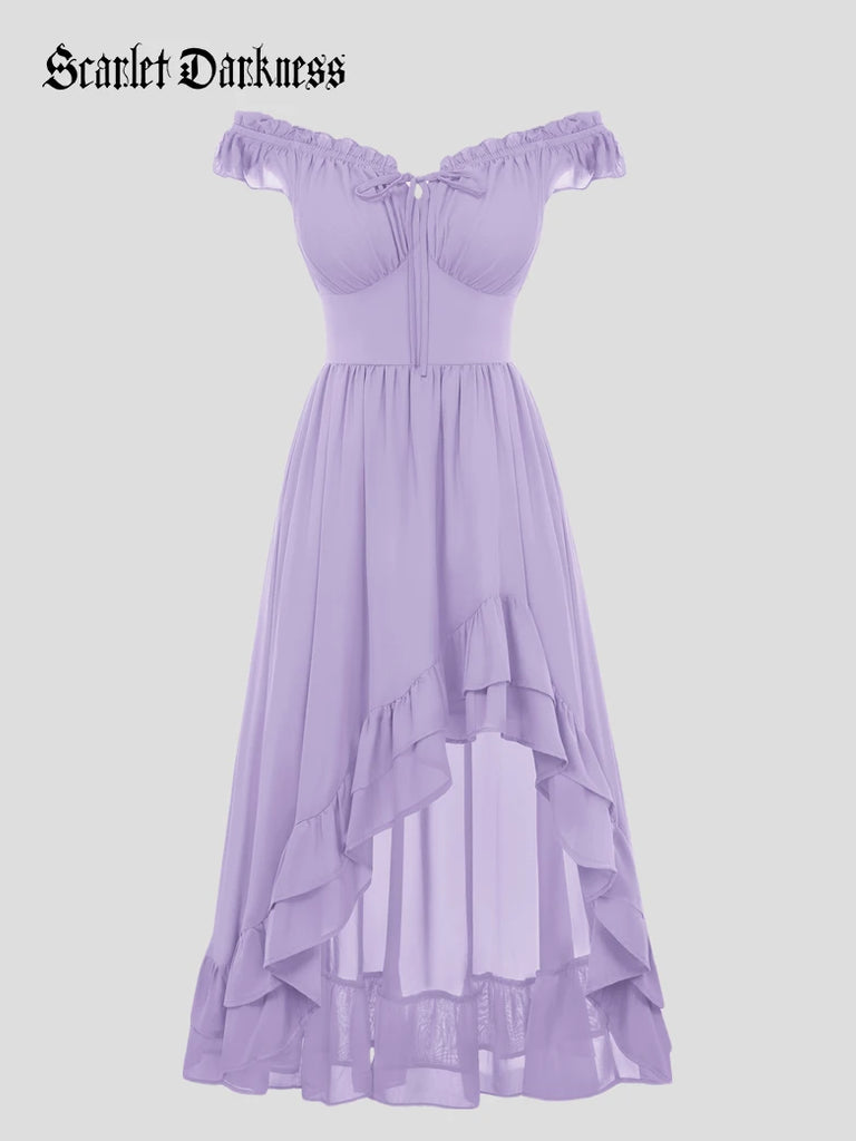 off the shoulder gypsy dress Gypsy Renaissance Off Shoulder High-Lo Chiffon Dress