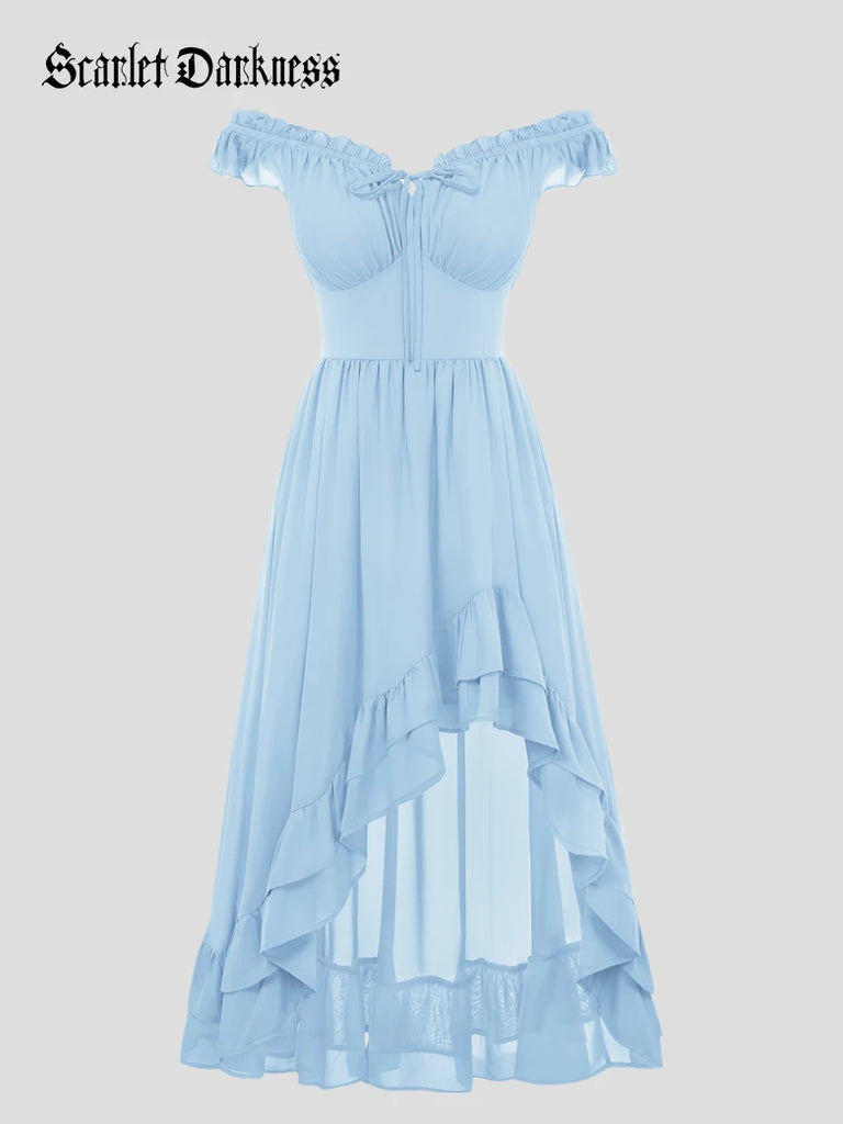 off the shoulder gypsy dress Gypsy Renaissance Off Shoulder High-Lo Chiffon Dress