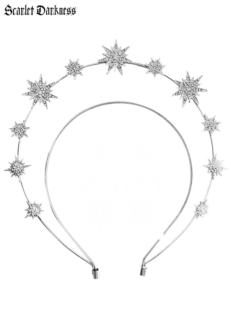 Scarlet Darkness Baroque Style Double-layer Star Hair Crown Silver