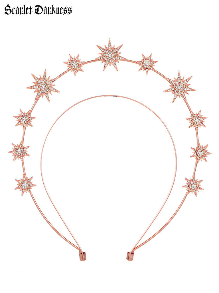 Scarlet Darkness Baroque Style Double-layer Star Hair Crown Rose gold