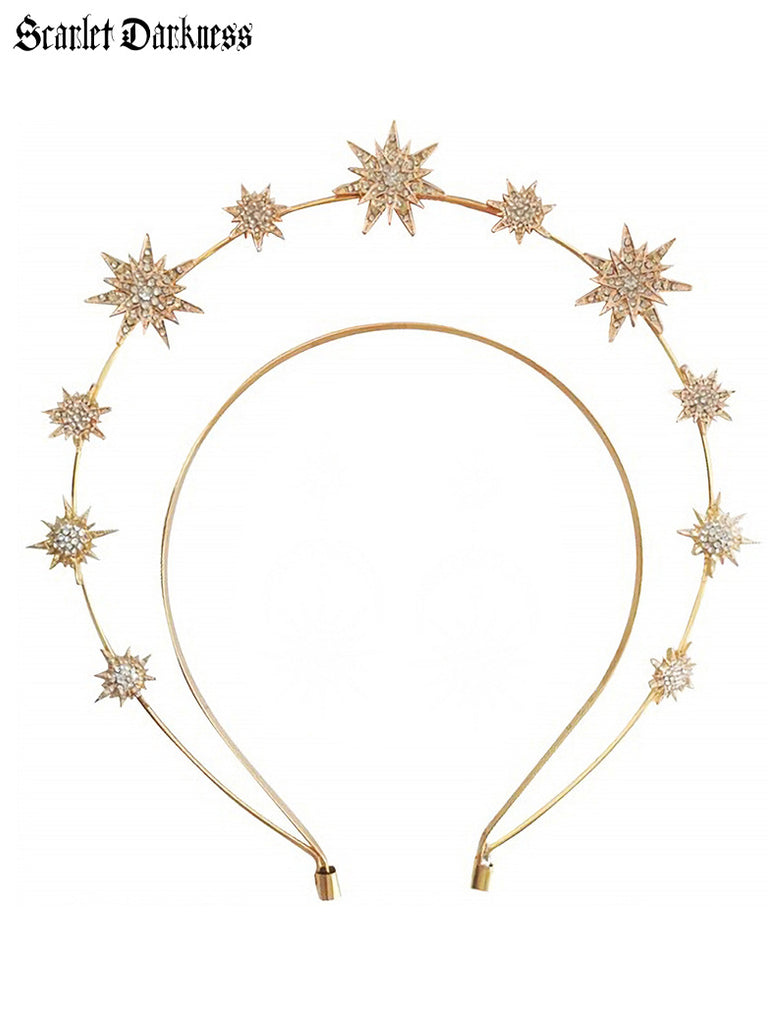 Scarlet Darkness Baroque Style Double-layer Star Hair Crown Golden