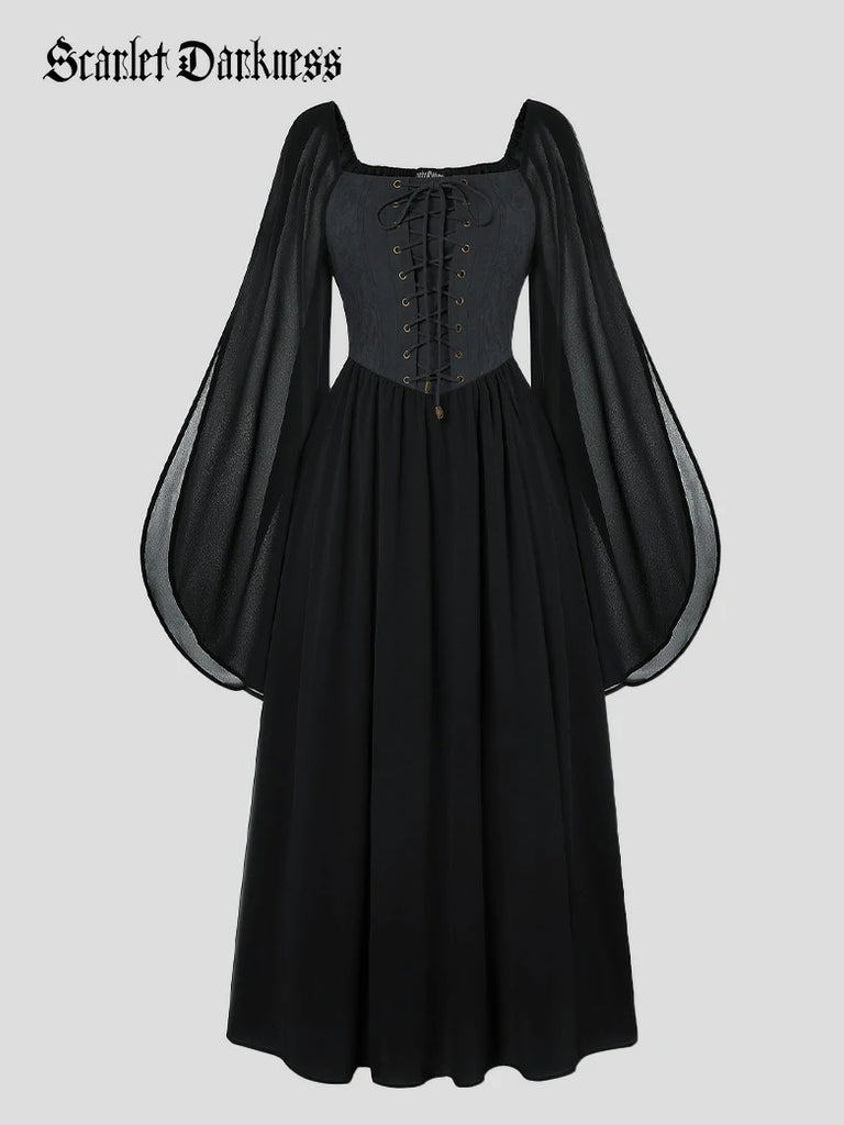 Scarlet Darkness Renaissance Corset Dress Slit Sleeve Pocket Dress Scarlet Darkness Renaissance Corset Dress Slit Sleeve Pocket Dress