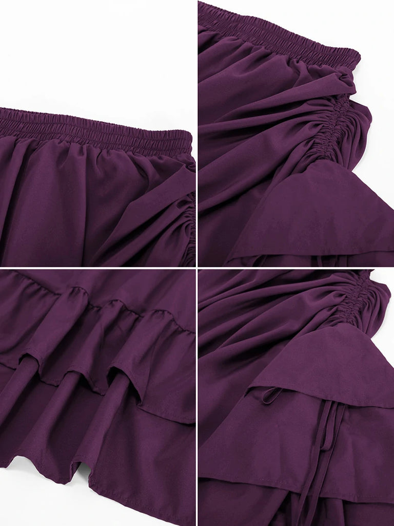 Scarlet Darkness Women Punk Ruffled High-Low Drawstring Skirt