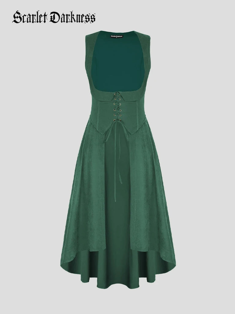 Scarlet Darkness Renaissance Costume U-Neck High-Lo Overdress Dark green