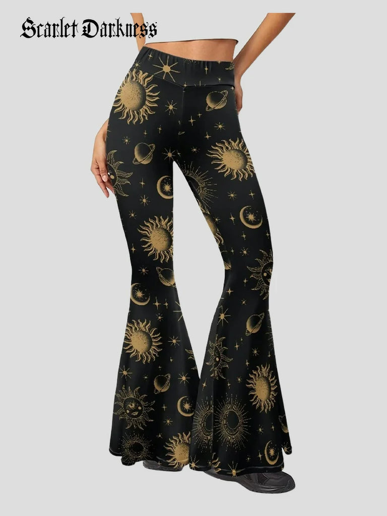 Scarlet Darkness Women's Bootcut Trousers Printed Stretch Leggings Black