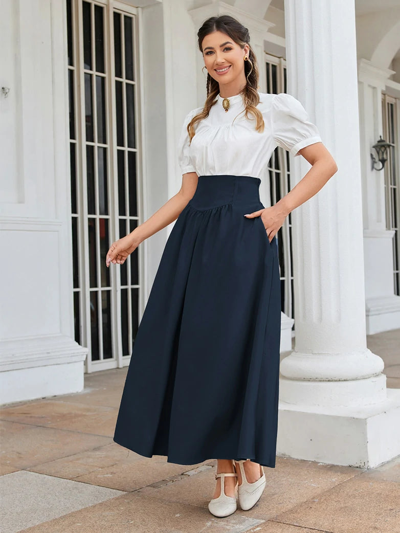 Scarlet Darkness Renaissance Elastic Waist Swing Skirt with Pockets