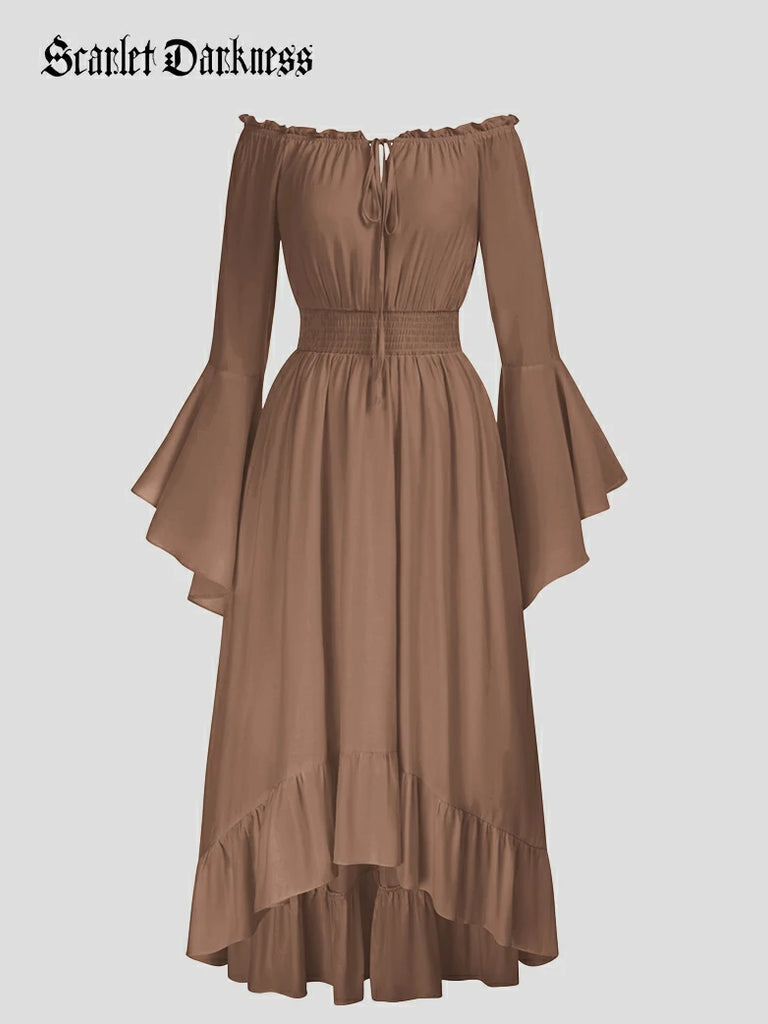 Scarlet Darkness Off the Shoulder Classic Renaissance Dress with Pockets