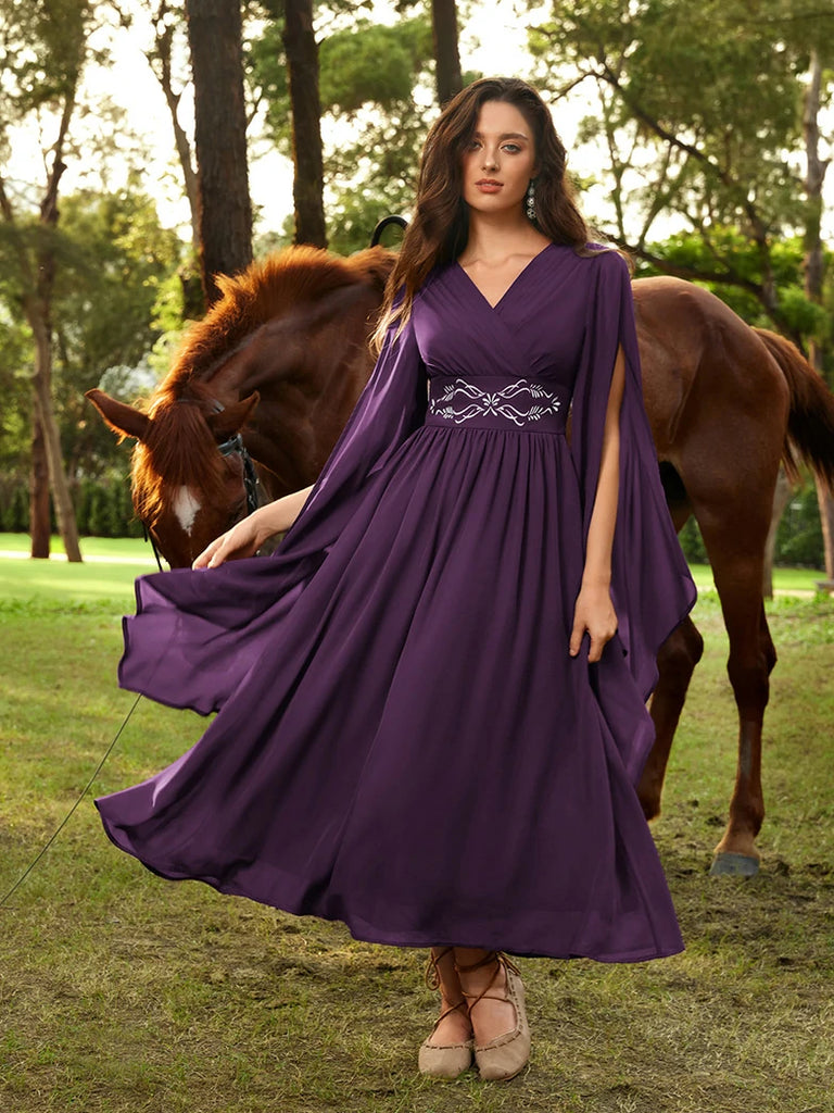 Scarlet Darkness Renaissance Purple Embroidered Chiffon Pockets Dress Scarlet Darkness Renaissance Purple Embroidered Chiffon Pockets Dress