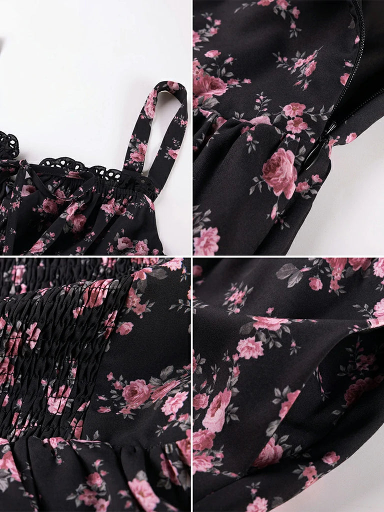 Scarlet Darkness Spring Victorian Floral Pockets Corset Milkmaid Dress