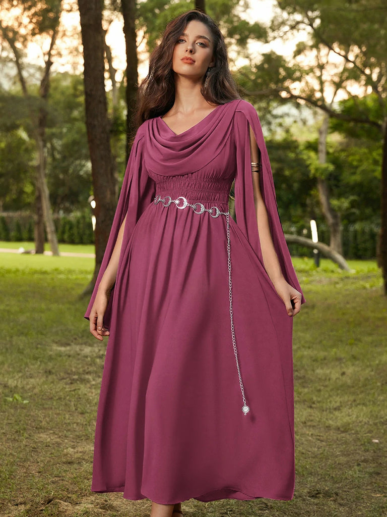 Scarlet Darkness Renaissance Fairy Slit Sleeve Draped Neck Pockets Dress