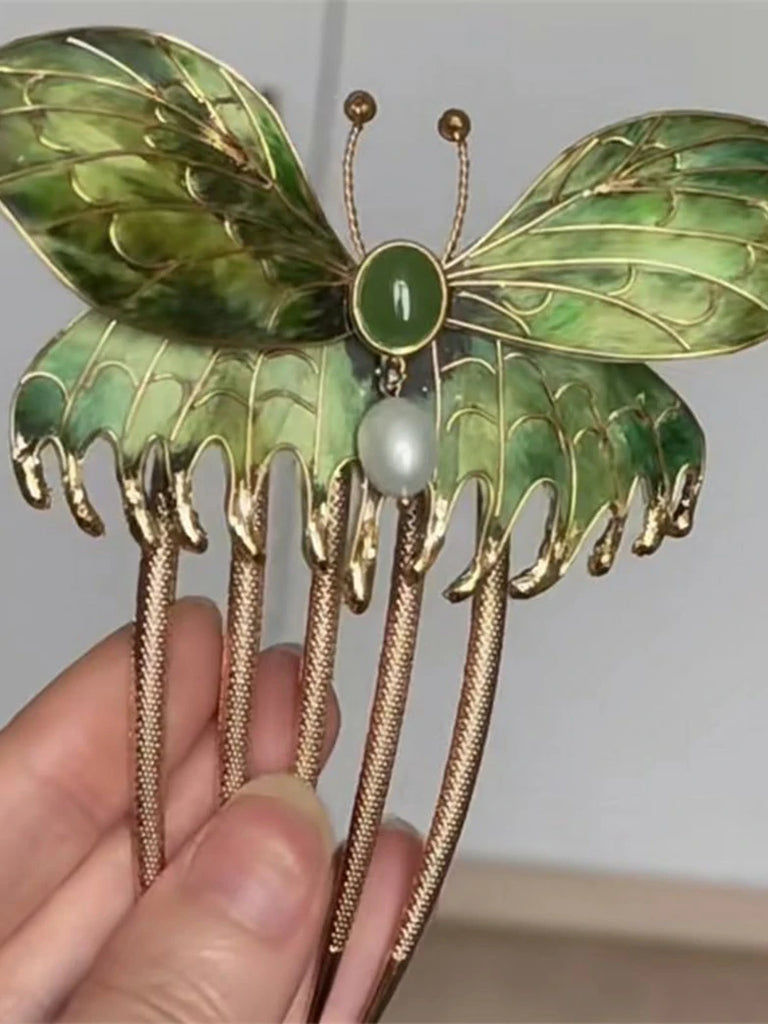 Scarlet Darkness Titanic Velvet Flower Butterfly Hair Comb