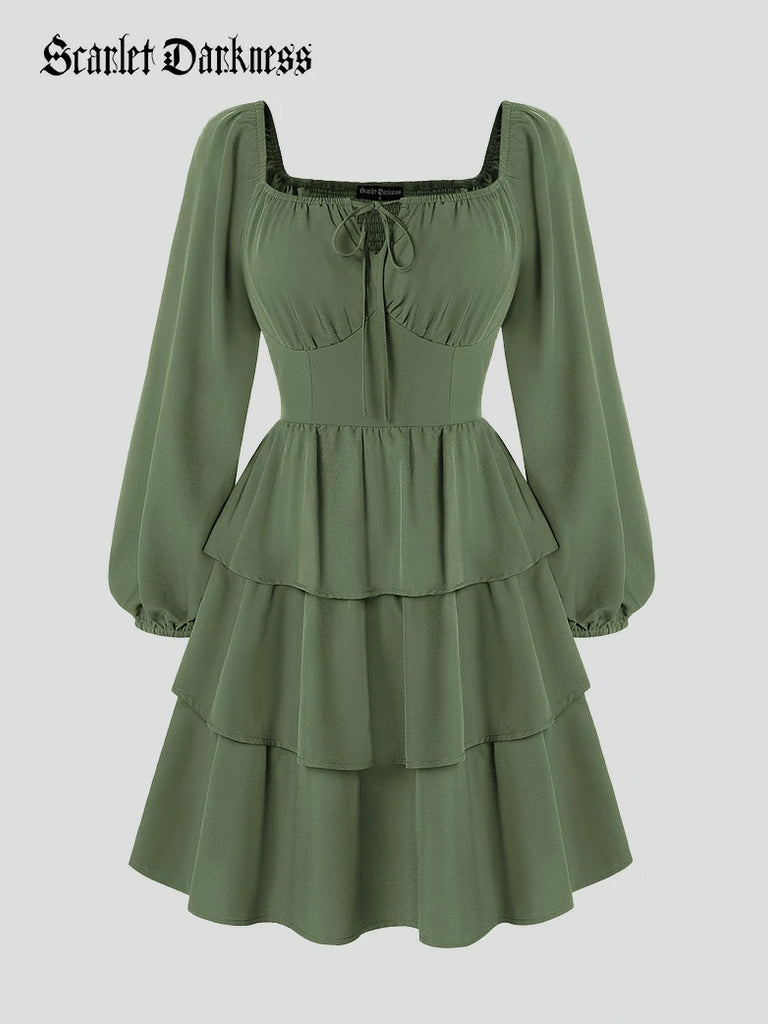 Scarlet Darkness Renaissance Elastic Waist 3 Layed Pocket Dress Light green