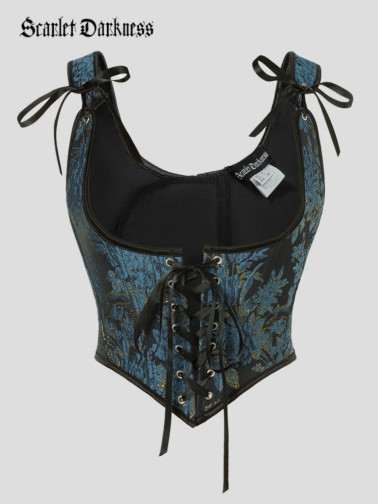 Scarlet Darkness Renaissance Jacquard Under bust Corset for Fairy Cosplay Regal blue