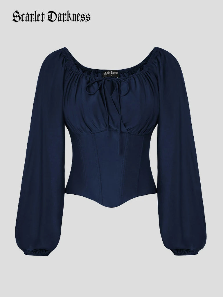 Scarlet Darkness Comfy Fairy Off Shoulder Boned Corset Tops Blue
