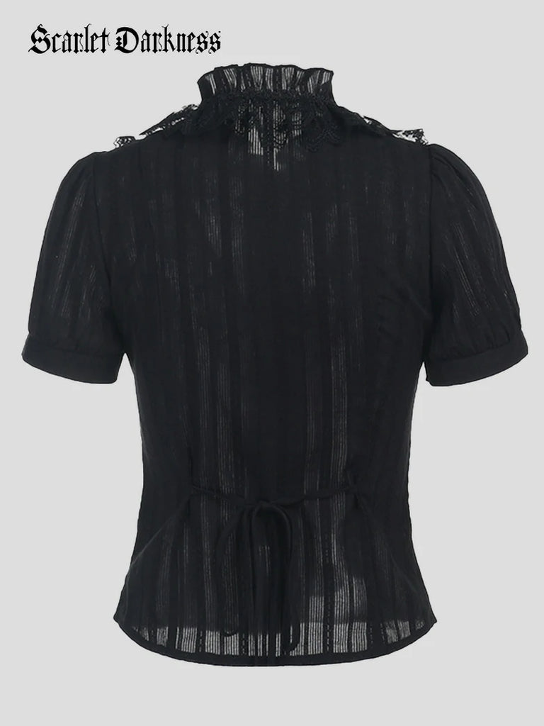 Scarlet Darkness Women Gothic Jacquard Textured Short-sleeved Shirt