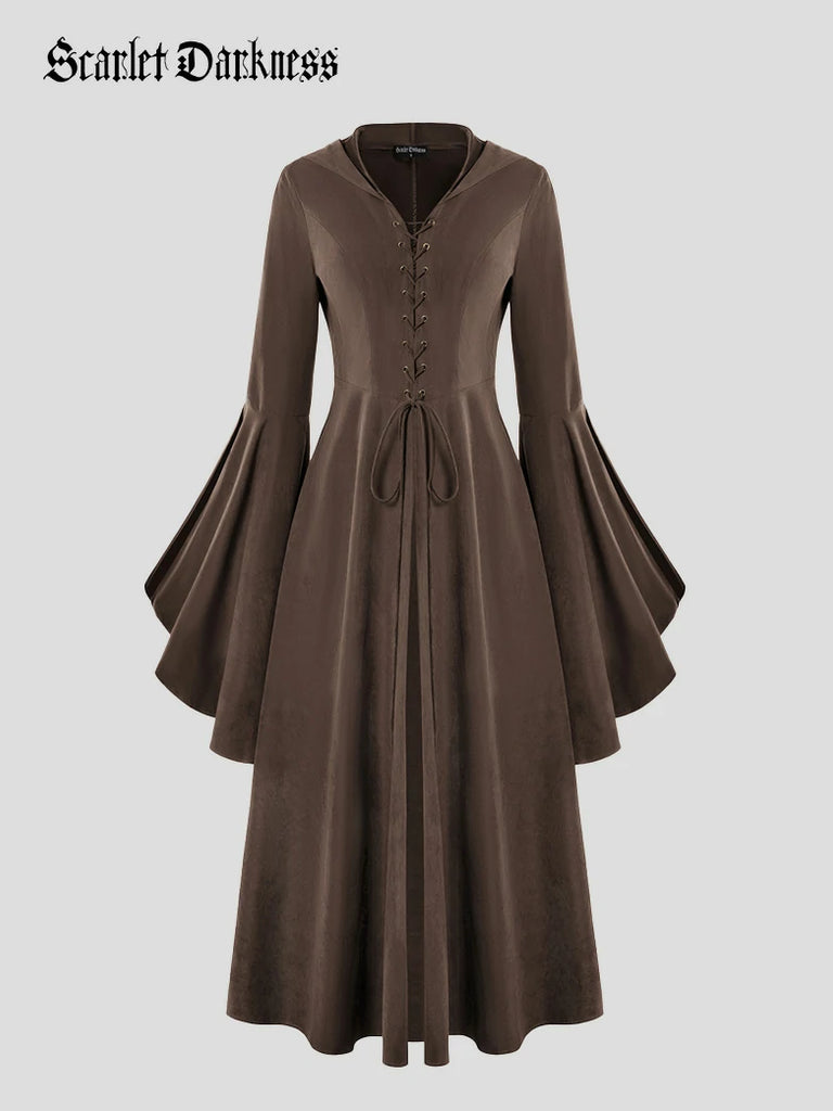 Scarlet Darkness Renfaire Celtic Cloak Bell Slit Sleeve Hooded Dress