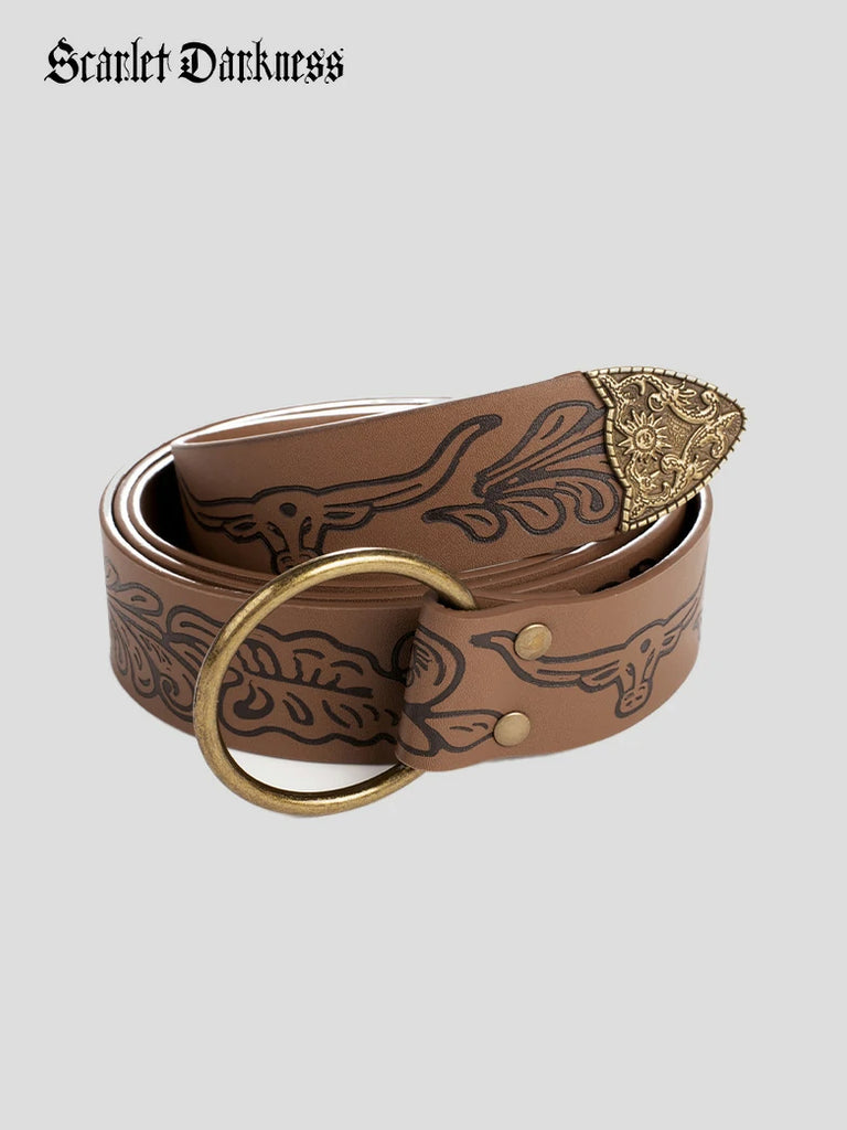 Scarlet Darkness Ren Faire Leather Belt 159*3.5cm O Ring Belt