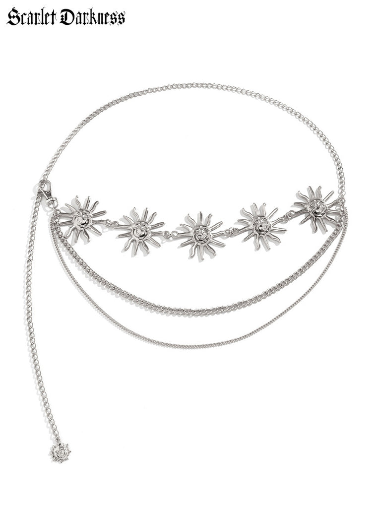 Scarlet Darkness Boho Metal Sun Flower Adjustable Waist Belt for Vacation Silver