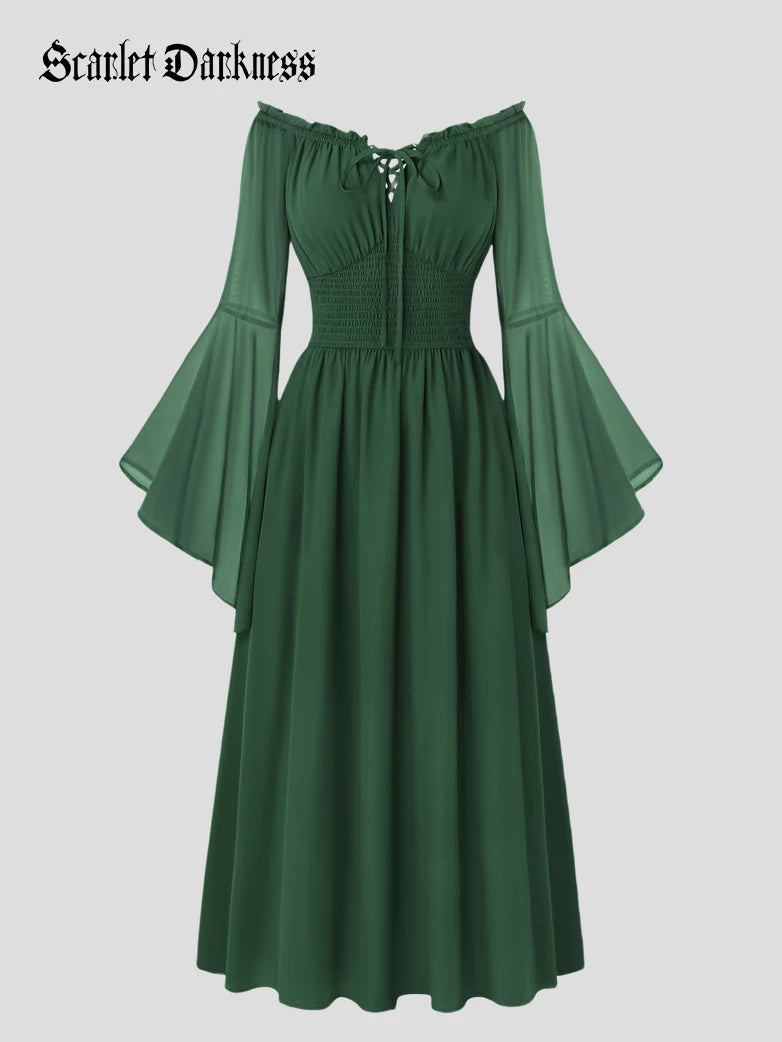 Women’s Renaissance Off‐Shoulder Bell Sleeve Maxi Dress Black / L