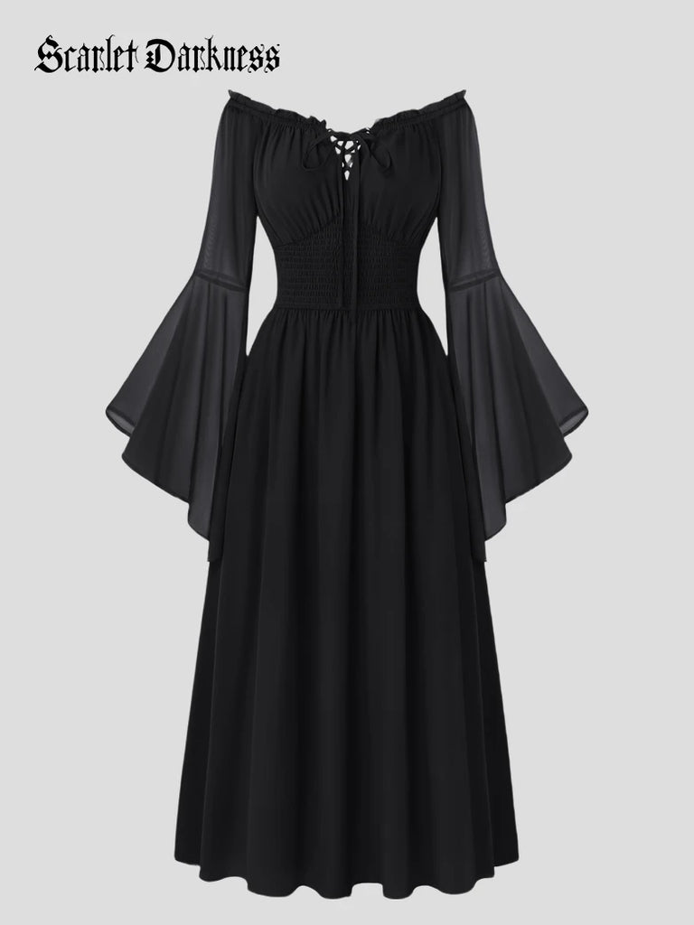 Scarlet Darkness Women's Renaissance Dress Off Shoulder Bell Sleeve Maxi Dress Scarlet Darkness Women's Renaissance Dress Off Shoulder Bell Sleeve Maxi Dress