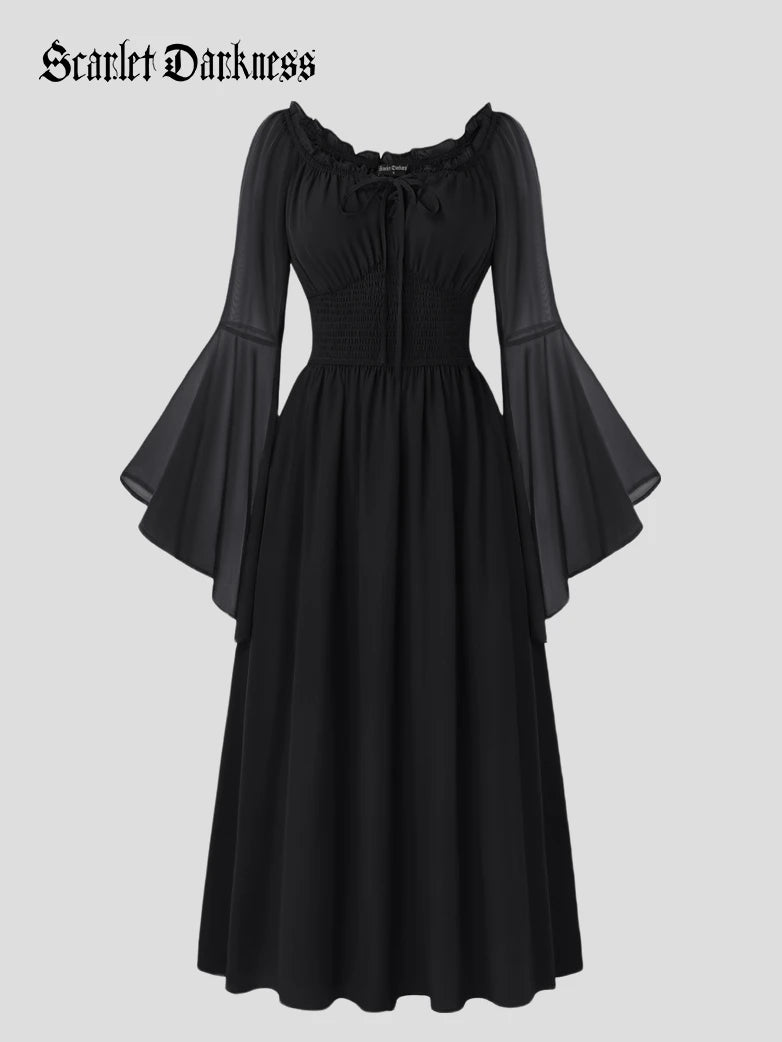 Women’s Renaissance Off‐Shoulder Bell Sleeve Maxi Dress Apricot / M