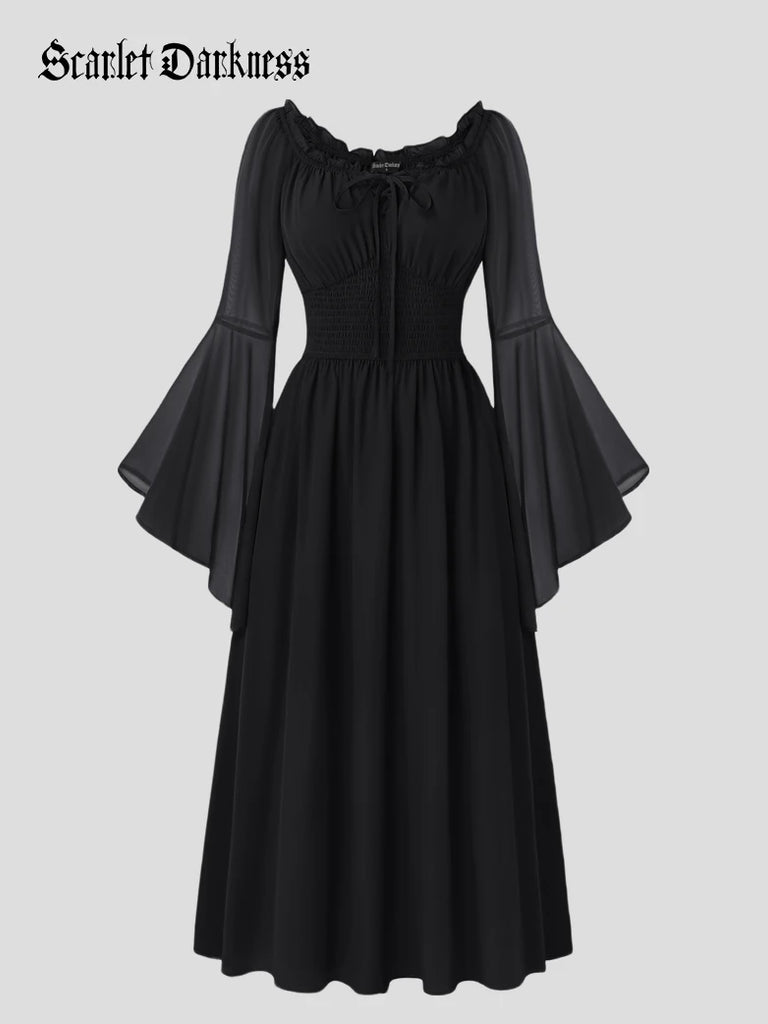 bell sleeve black maxi dress Scarlet Darkness Women's Renaissance Dress Off Shoulder Bell Sleeve Maxi  Dress