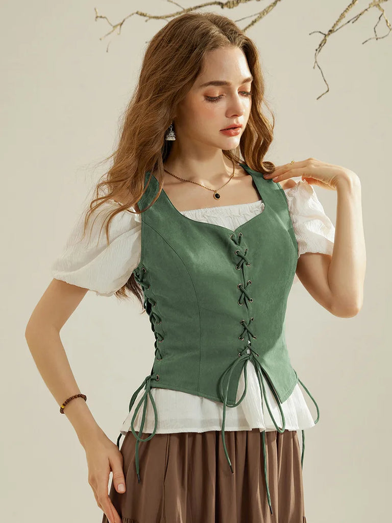 Renaissance Lace-up Vest Medieval Handkerchief Hem Vest SCARLET DARKNESS