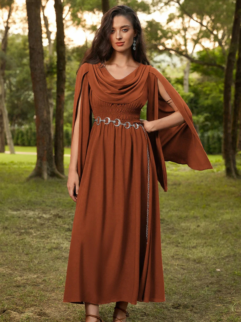 Scarlet Darkness Renaissance Fairy Slit Sleeve Draped Neck Pockets Dress