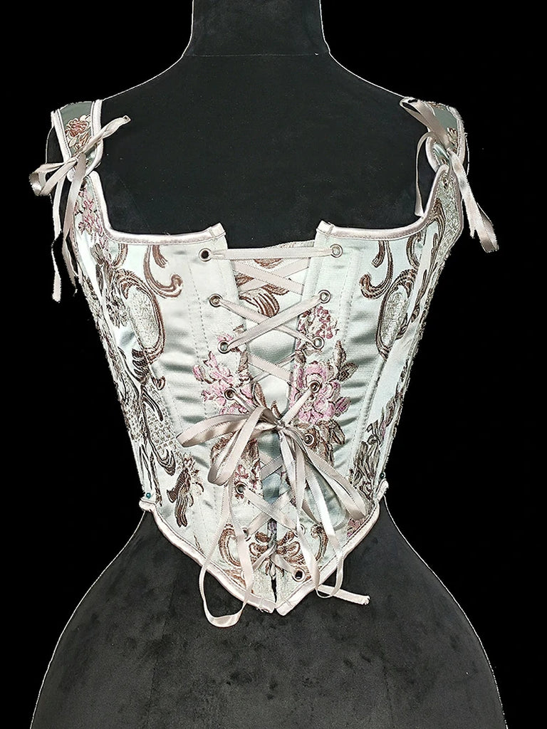 Scarlet Darkness Royal Blue Victorian Jacquard Corset with Lace up Grey