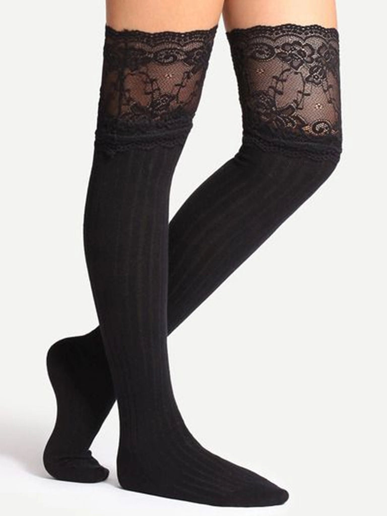 Scarlet Darkness High-elastic Cotton Lace Stockings and Clips SCARLET DARKNESS