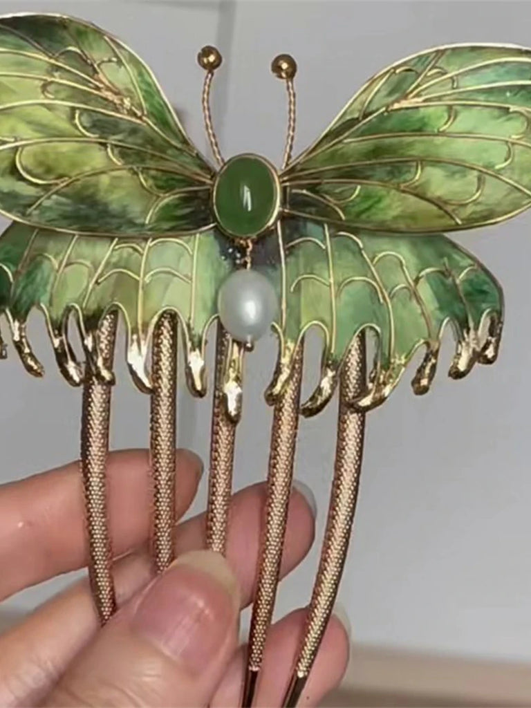 Scarlet Darkness Titanic Velvet Flower Butterfly Hair Comb