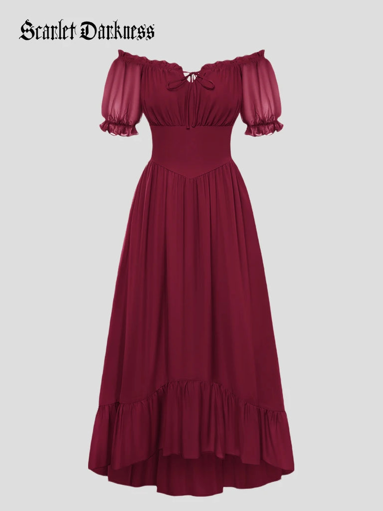 Women Renaissance Off Shoulder Pocket Fairy Dress Scarlet Darkness Dark purple / S