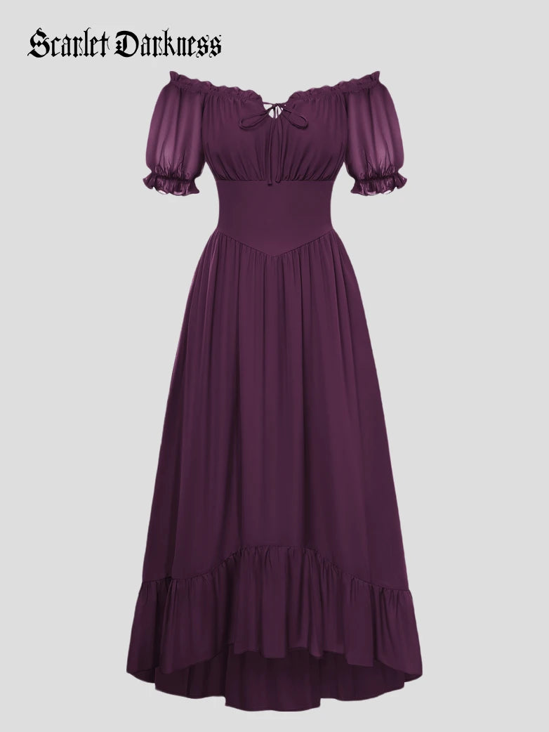 Scarlet Darkness Renaissance Off Shoulder Fairy Dress with Pockets