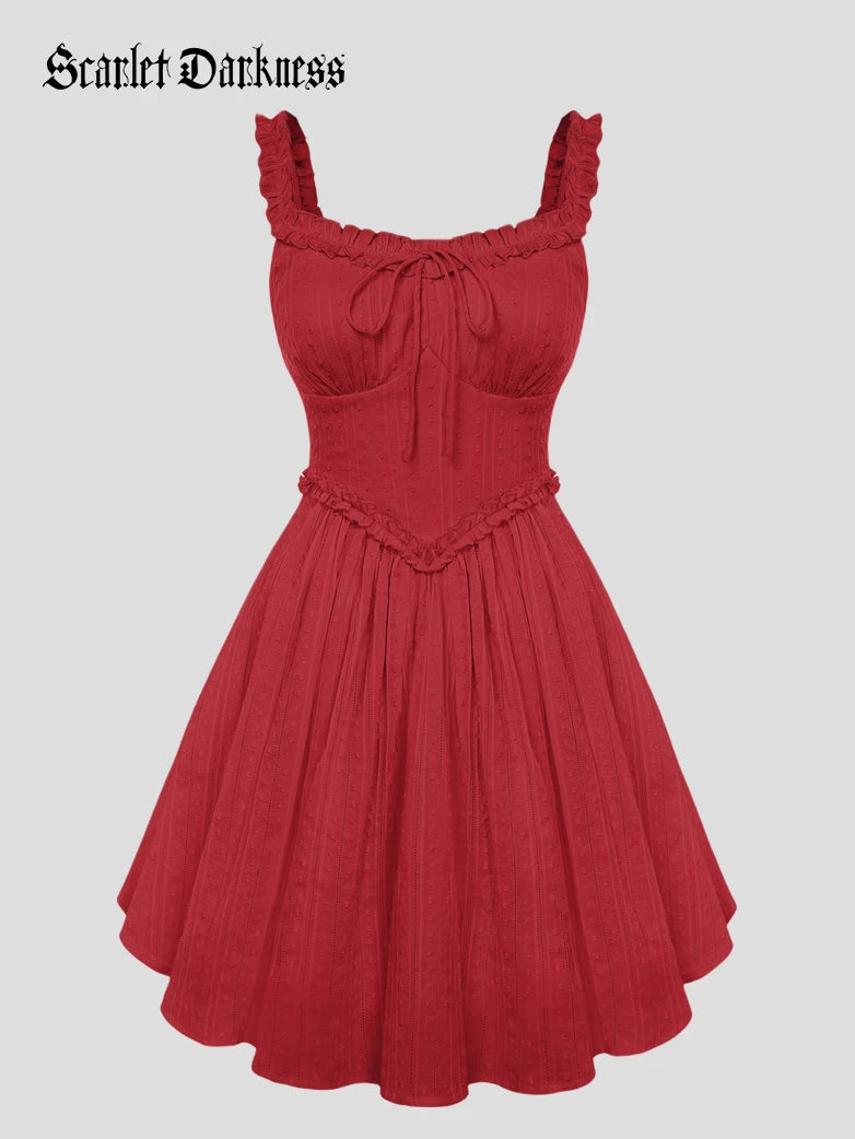 Scarlet Darkness 100% Cotton Spring Milkmaid Dress with Pockets
