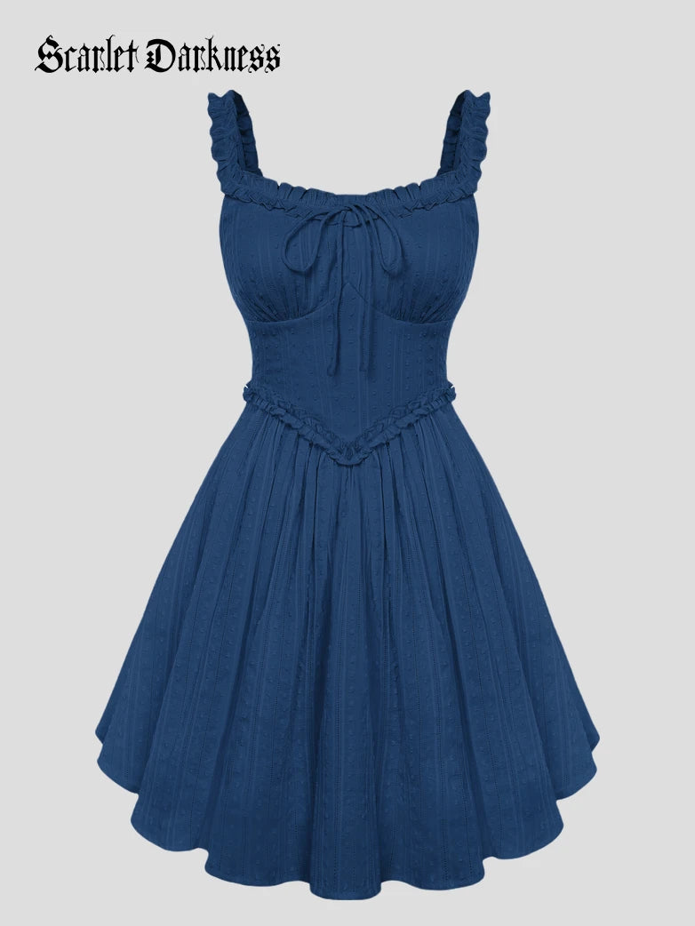 Scarlet Darkness 100% Cotton Spring Milkmaid Dress with Pockets