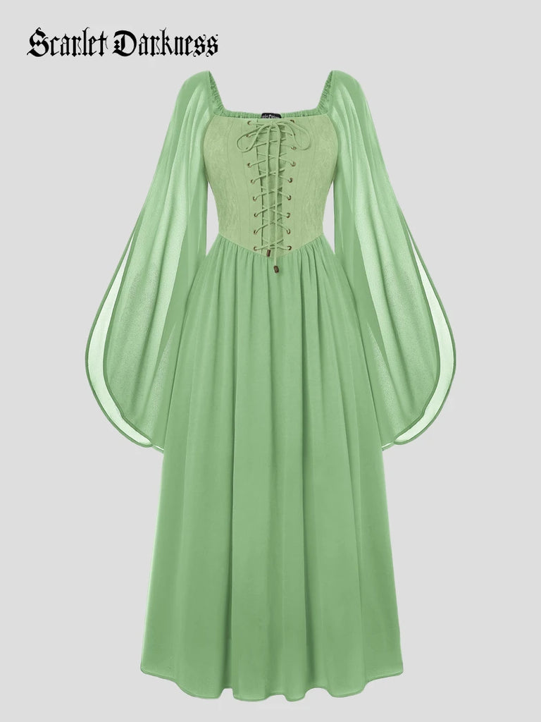 Renaissance Corset Dress Slit Sleeve Pocket Dress Renaissance Corset Dress Slit Sleeve Pocket Dress