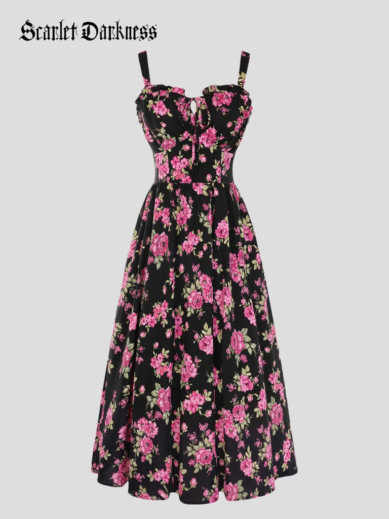 corset milkmaid dress 2026 Floral Corset Dress Long Milkmaid Dress with Pocket