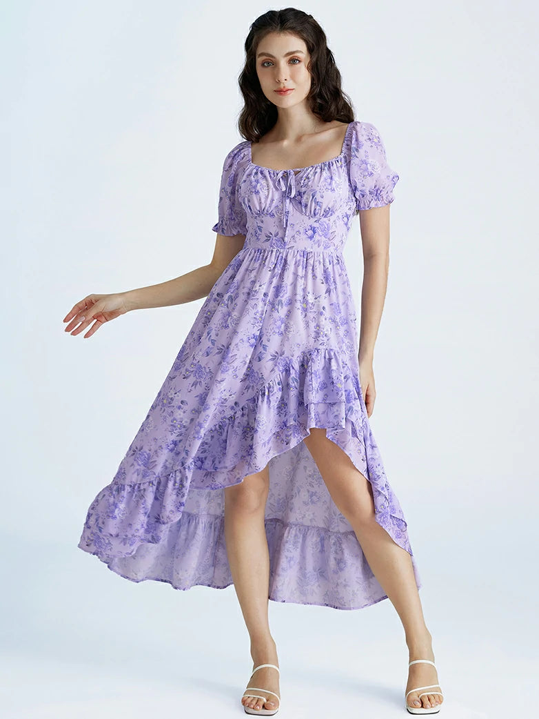 Scarlet Darkness Spring Victorian Puff Sleeve Wedding Guest Dress