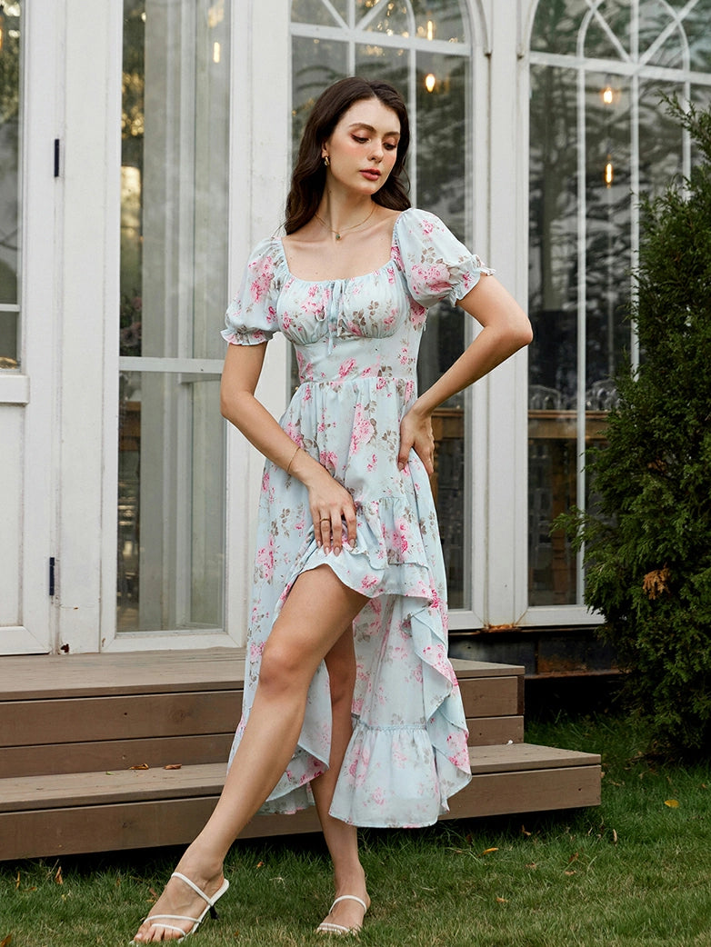 Scarlet Darkness Spring Victorian Puff Sleeve Wedding Guest Dress