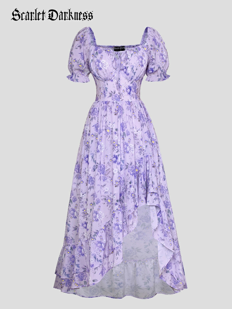 Scarlet Darkness Spring Victorian Puff Sleeve Wedding Guest Dress