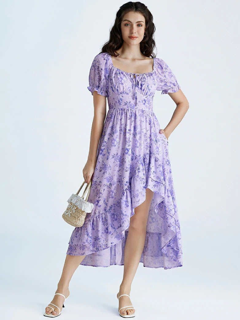 Scarlet Darkness Spring Victorian Puff Sleeve Wedding Guest Dress