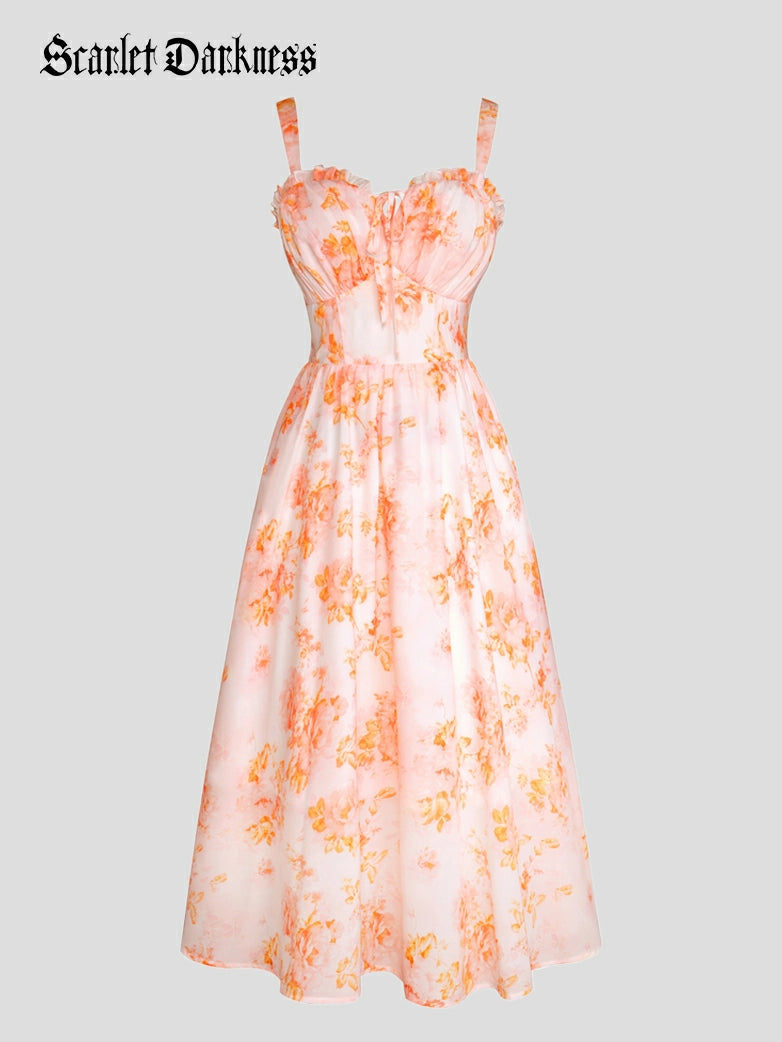 Scarlet Darkness Sweetheart Floral Summer Wedding Pockets Dress