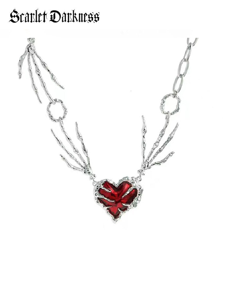Lover in the Midnight Gothic Red Heart Necklace SCARLET DARKNESS